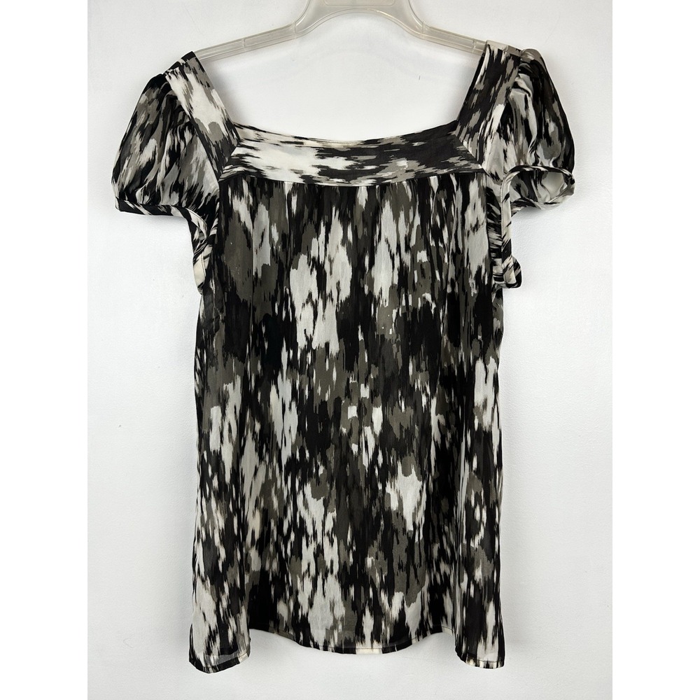 Ann Taylor Top Women L Sheer Short Cap Sleeves Ruffle Blouse Office Career